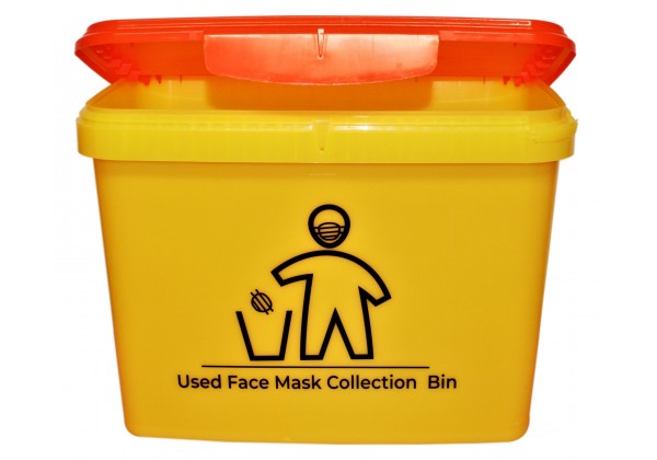 16 LITRE YELLOW RECTANGULAR BUCKET PRINTED MASK DISPOSAL WITH ORANGE HINGED LID